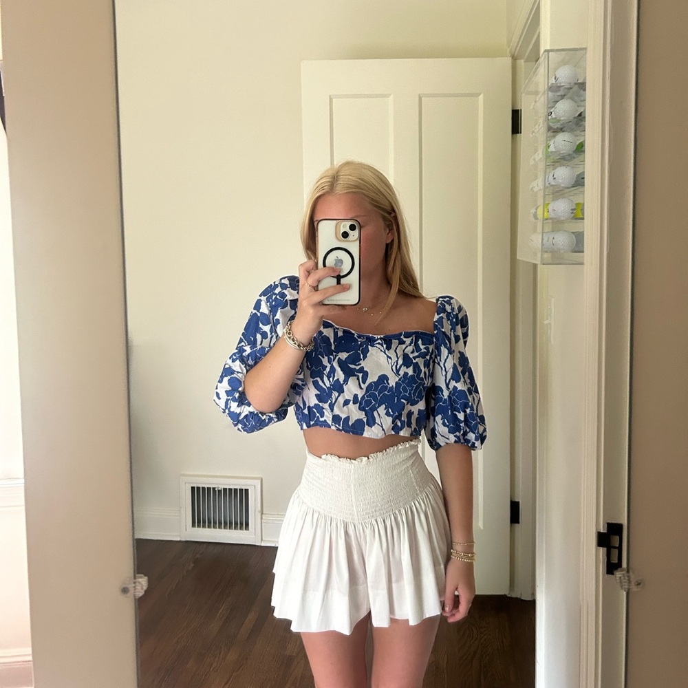 Blue and white crop top
